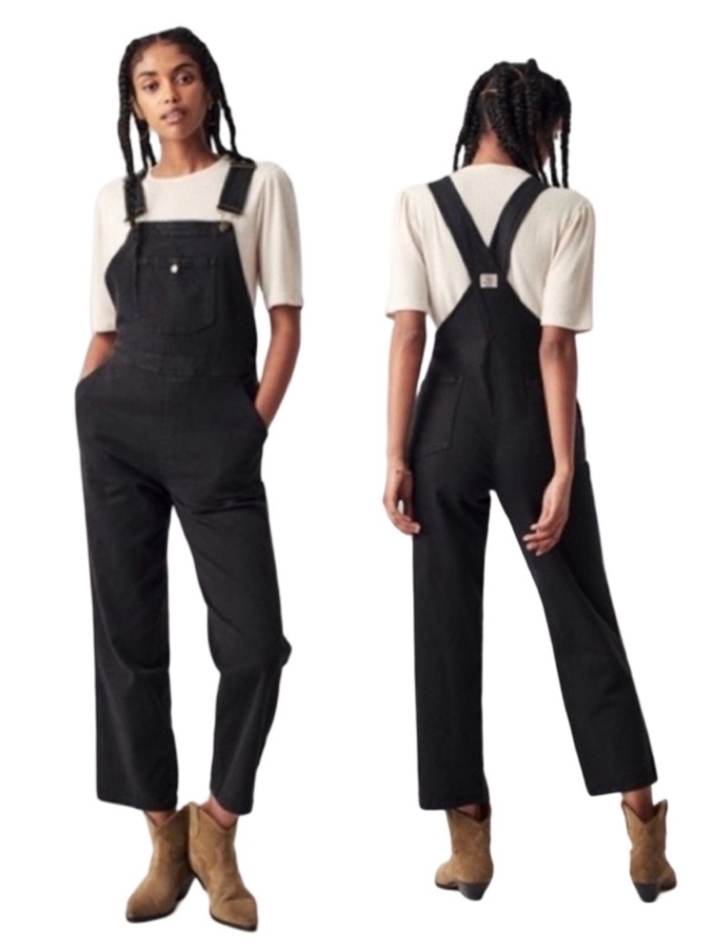 Faherty Black Organic Soft Cotton Overalls Jumpsuit Medium